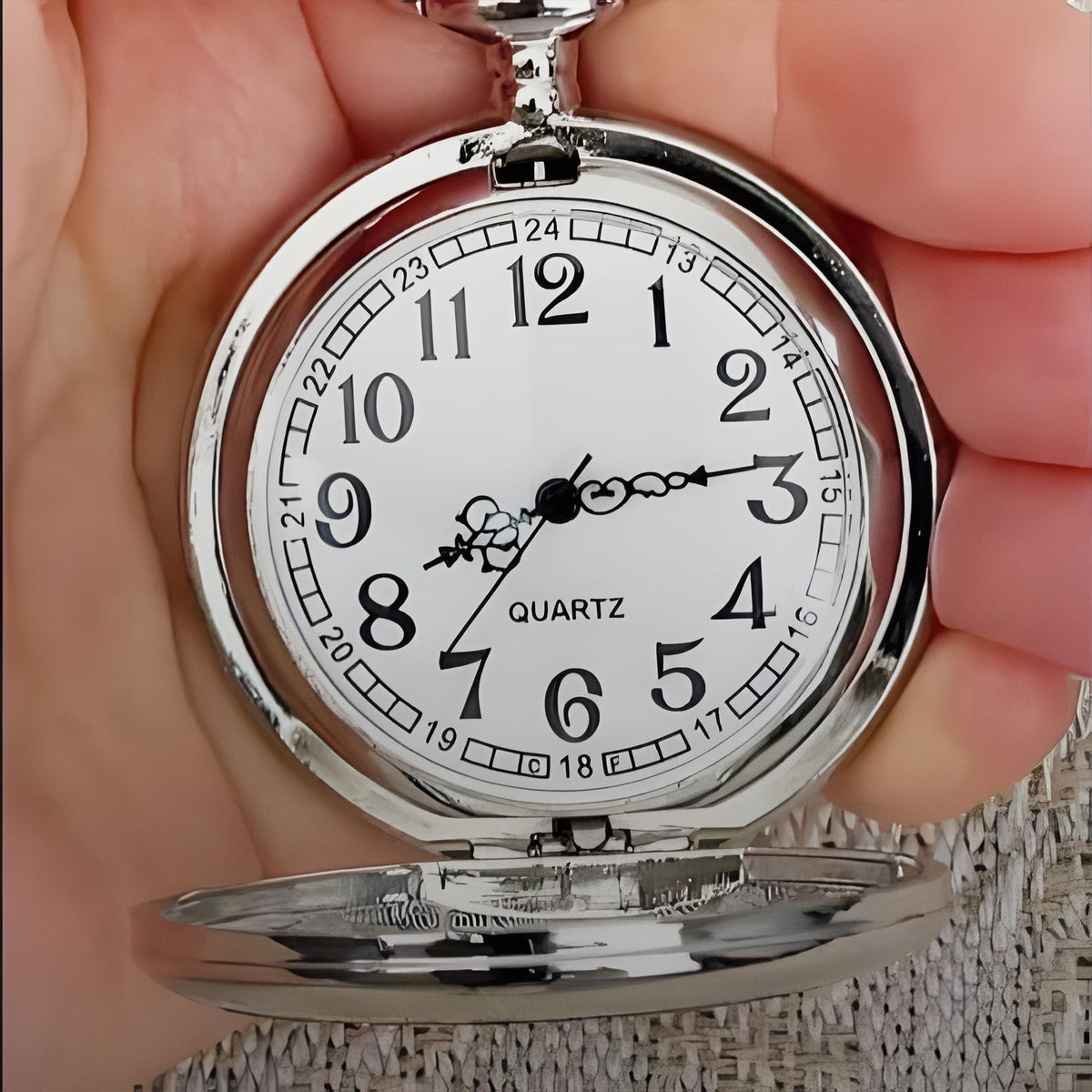 Personalized "To My Beloved Grandson" Silver Pocket Watch - Custom Engraved Quartz Watch with Chain - Graduation, Birthday Gift for Him - 9