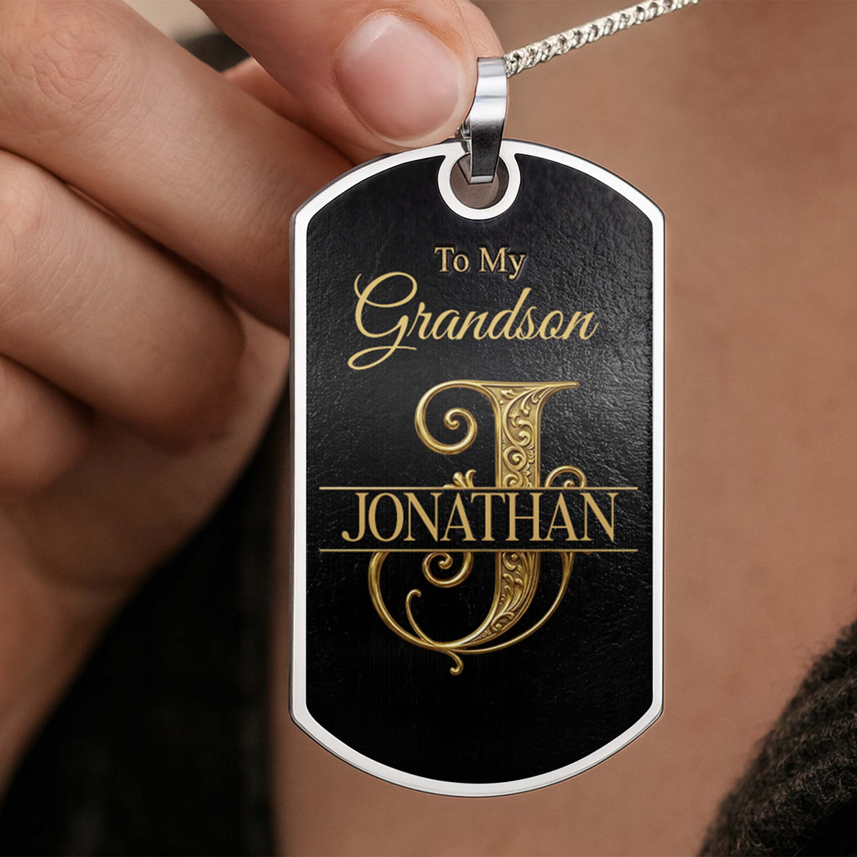 Personalized "To My Grandson" Dog Tag Necklace - Custom Stainless Steel Military Pendant Jewelry - Graduation, Birthday Gift for Grandson - 2