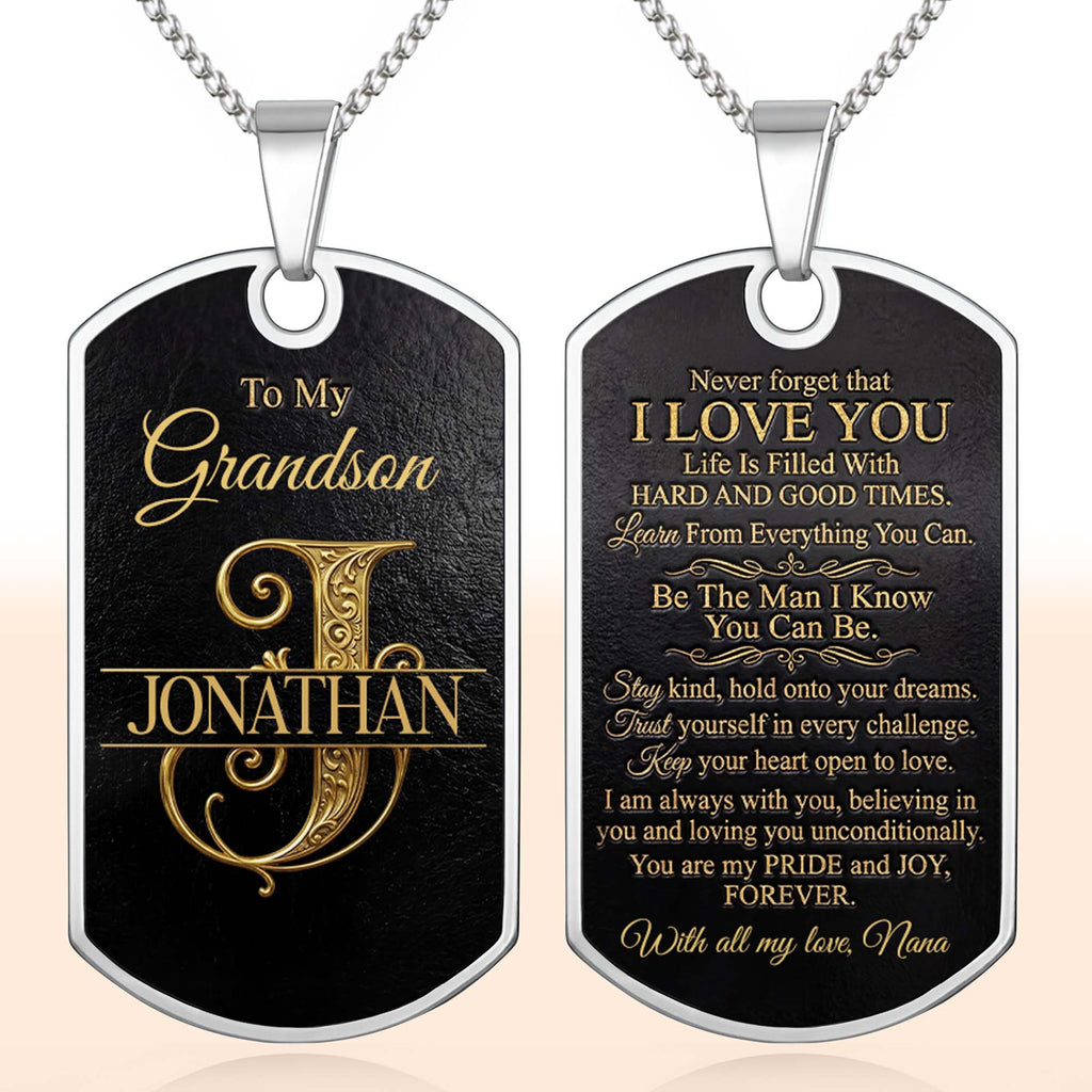 Personalized "To My Grandson" Dog Tag Necklace - Custom Stainless Steel Military Pendant Jewelry - Graduation, Birthday Gift for Grandson - 3