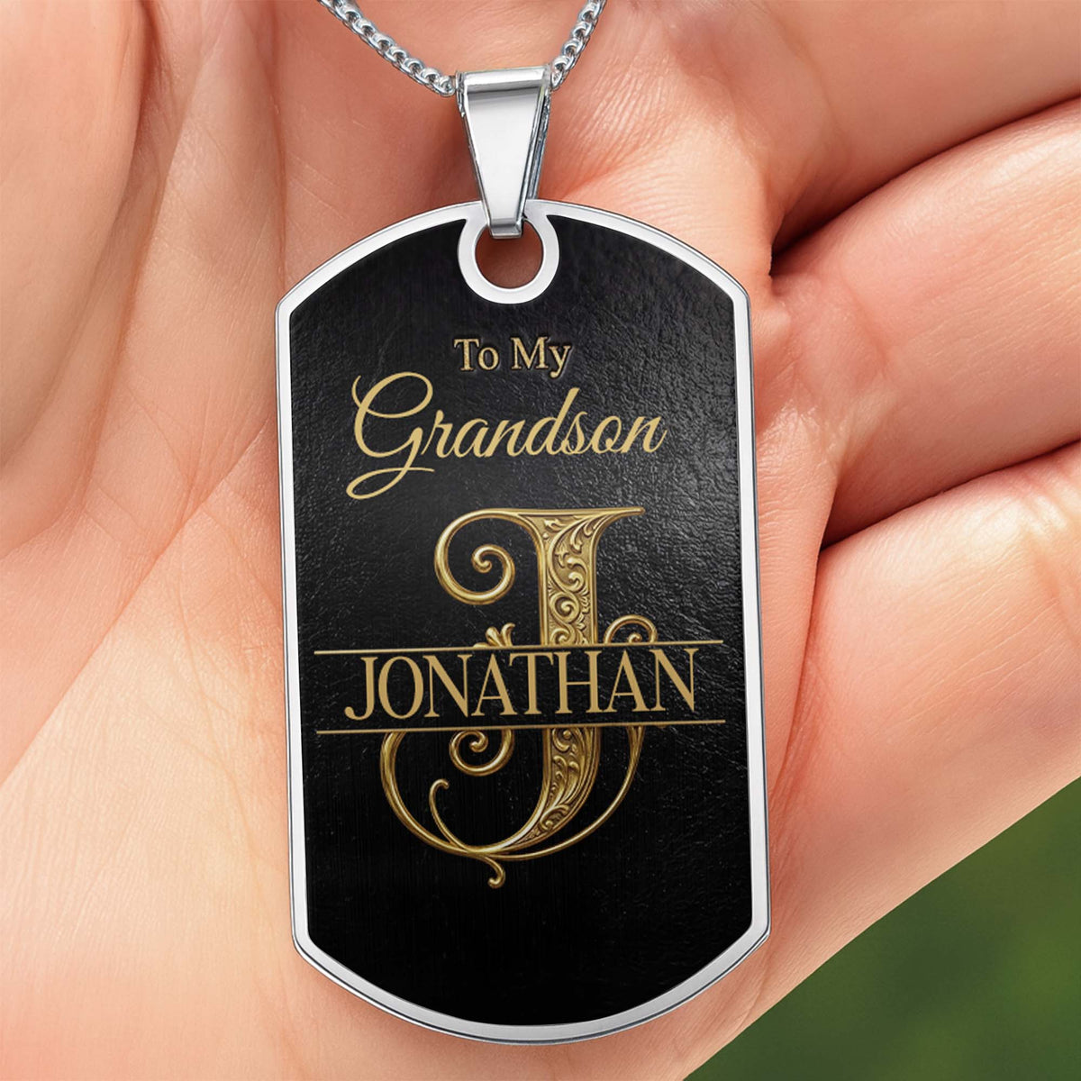 Personalized "To My Grandson" Dog Tag Necklace - Custom Stainless Steel Military Pendant Jewelry - Graduation, Birthday Gift for Grandson - 5