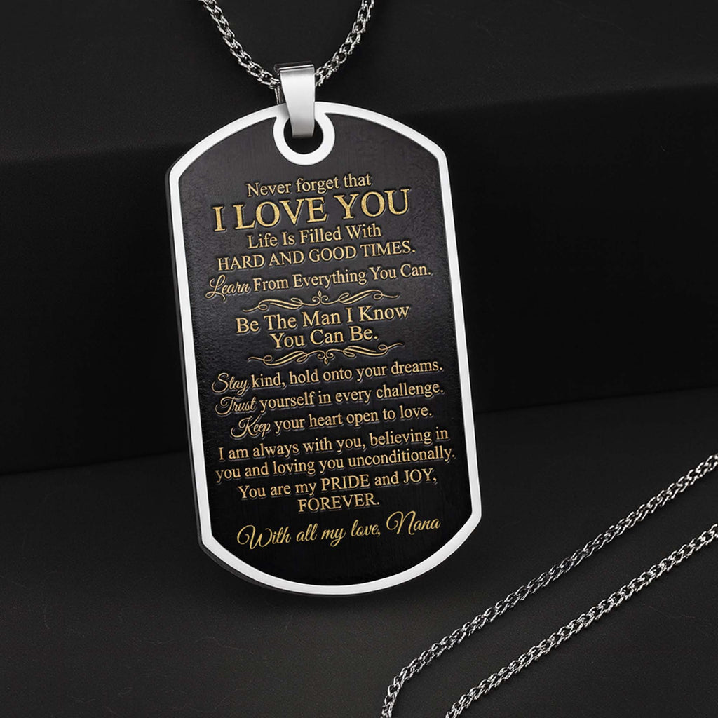 Personalized "To My Grandson" Dog Tag Necklace - Custom Stainless Steel Military Pendant Jewelry - Graduation, Birthday Gift for Grandson - 6