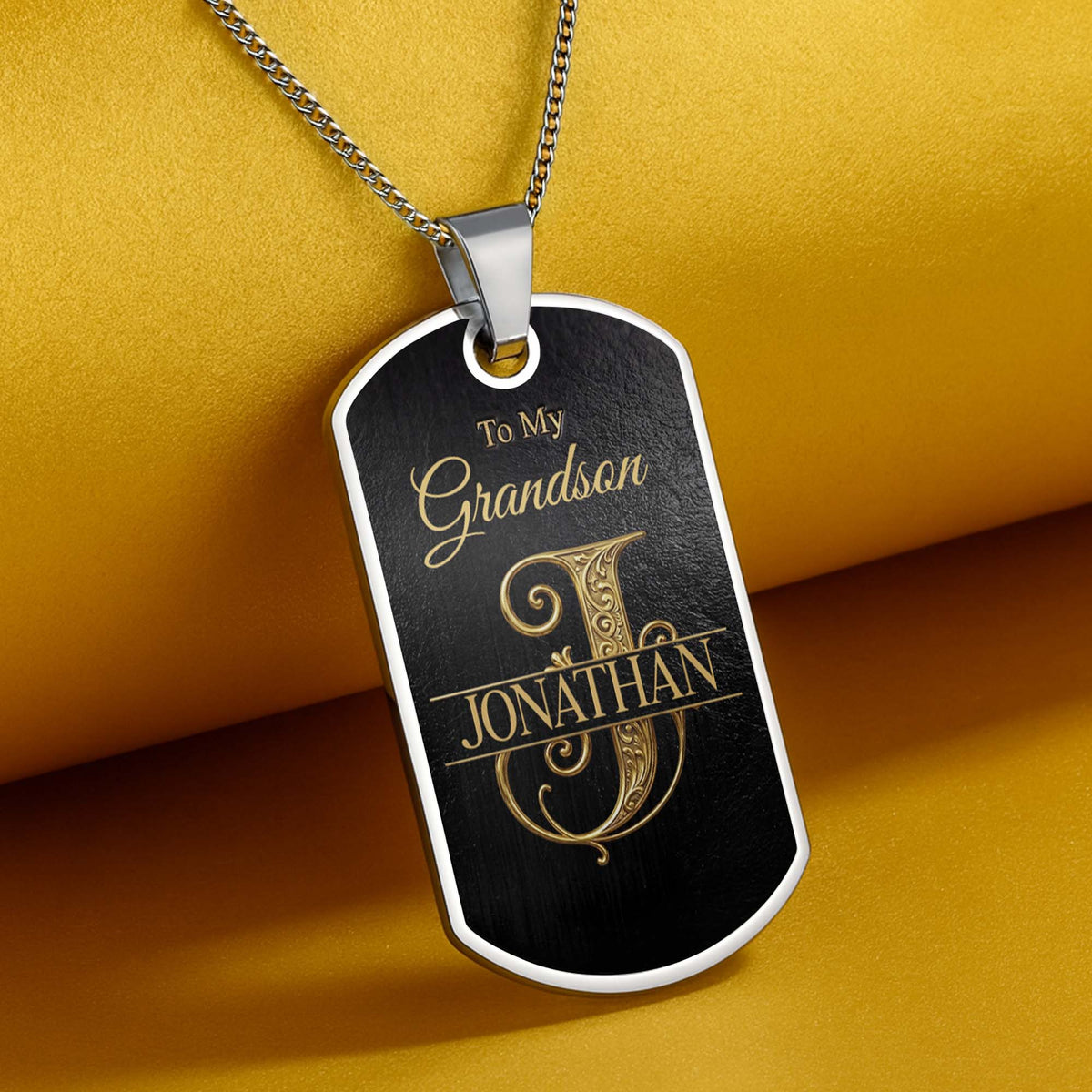 Personalized "To My Grandson" Dog Tag Necklace - Custom Stainless Steel Military Pendant Jewelry - Graduation, Birthday Gift for Grandson - 8