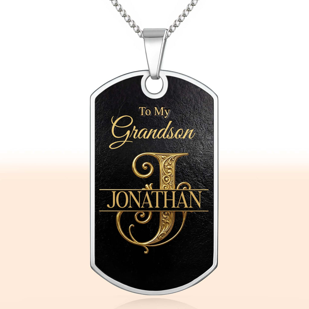 Personalized "To My Grandson" Dog Tag Necklace - Custom Stainless Steel Military Pendant Jewelry - Graduation, Birthday Gift for Grandson - 10