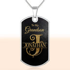 Personalized "To My Grandson" Dog Tag Necklace - Custom Stainless Steel Military Pendant Jewelry - Graduation, Birthday Gift for Grandson - 10