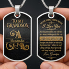 Custom "To My Grandson" Dog Tag Necklace - Personalized Stainless Steel Military Pendant - Graduation, Birthday Jewelry Gift for Grandson - 1