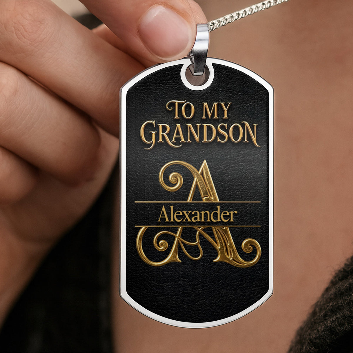 Custom "To My Grandson" Dog Tag Necklace - Personalized Stainless Steel Military Pendant - Graduation, Birthday Jewelry Gift for Grandson - 2