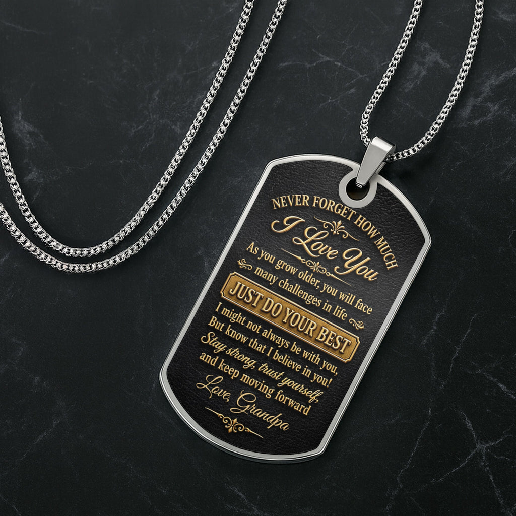 Custom "To My Grandson" Dog Tag Necklace - Personalized Stainless Steel Military Pendant - Graduation, Birthday Jewelry Gift for Grandson - 3