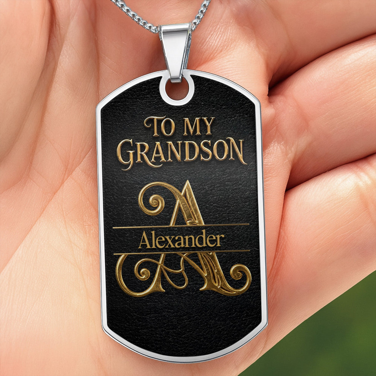 Custom "To My Grandson" Dog Tag Necklace - Personalized Stainless Steel Military Pendant - Graduation, Birthday Jewelry Gift for Grandson - 4