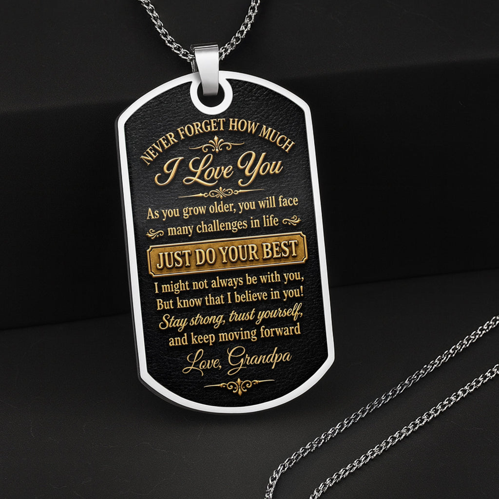 Custom "To My Grandson" Dog Tag Necklace - Personalized Stainless Steel Military Pendant - Graduation, Birthday Jewelry Gift for Grandson - 5