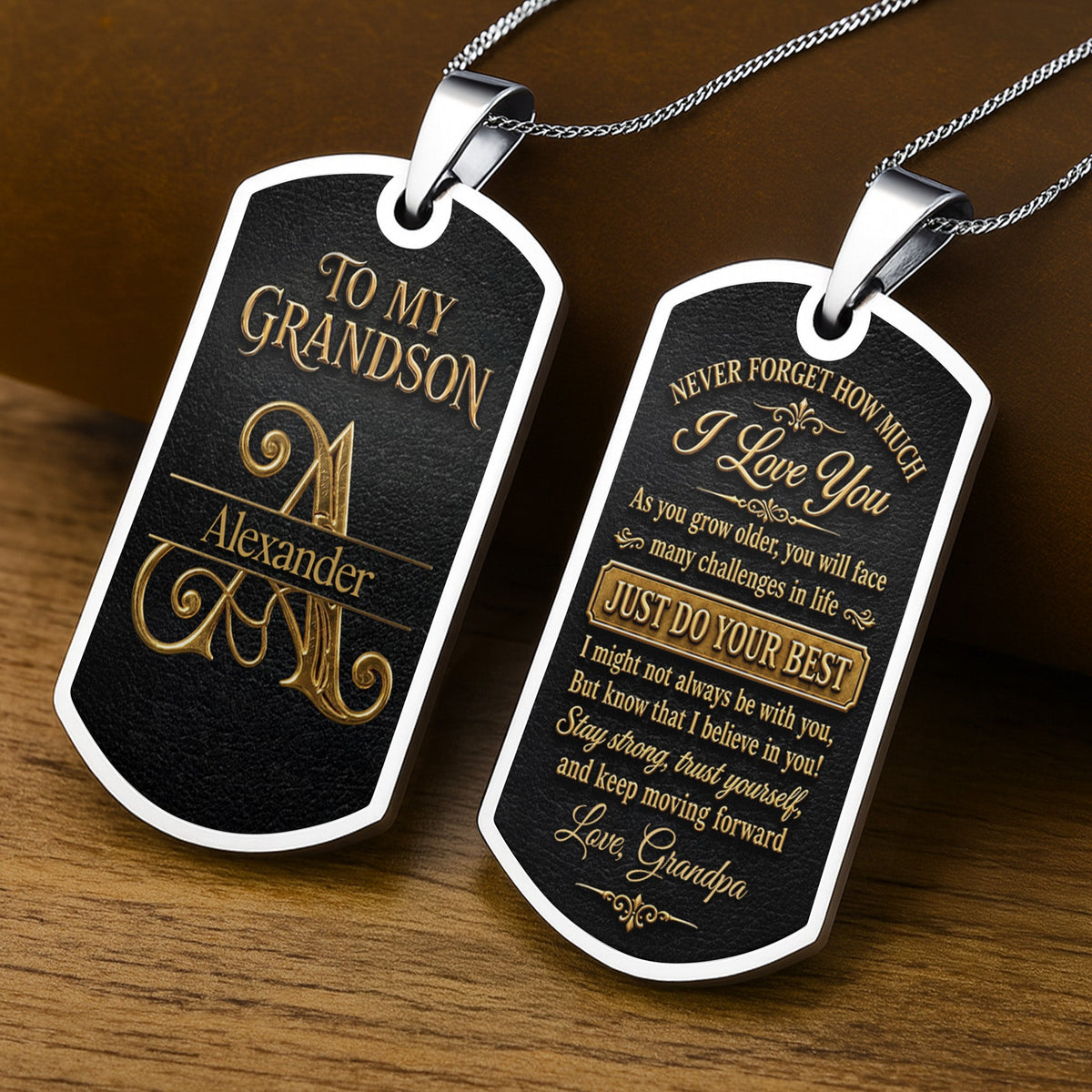 Custom "To My Grandson" Dog Tag Necklace - Personalized Stainless Steel Military Pendant - Graduation, Birthday Jewelry Gift for Grandson - 6