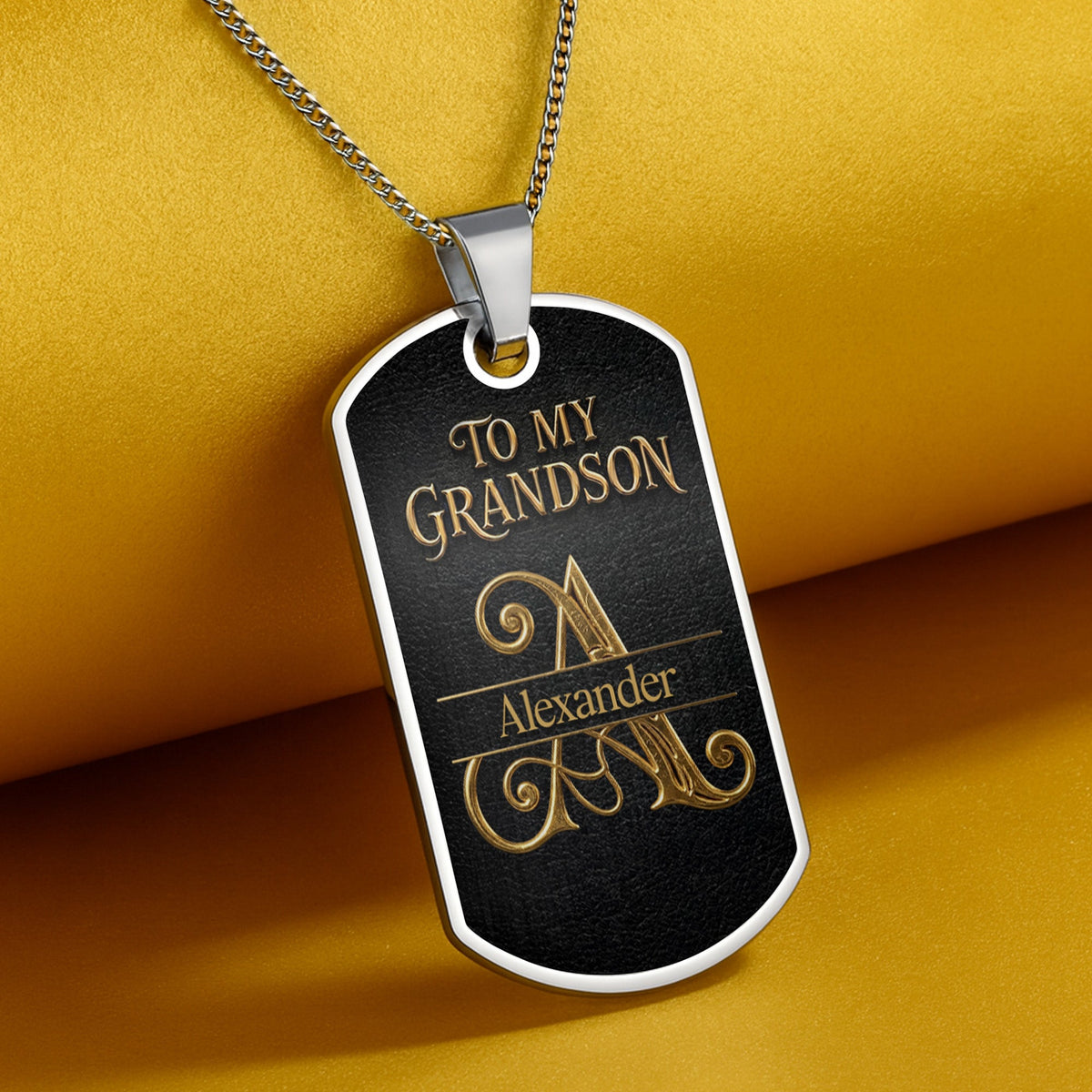 Custom "To My Grandson" Dog Tag Necklace - Personalized Stainless Steel Military Pendant - Graduation, Birthday Jewelry Gift for Grandson - 7