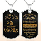 Custom "To My Grandson" Dog Tag Necklace - Personalized Stainless Steel Military Pendant - Graduation, Birthday Jewelry Gift for Grandson - 9