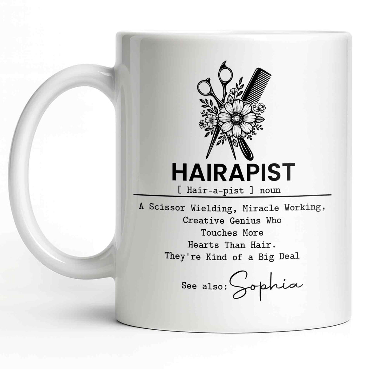 Personalized "Hairapist Miracle Worker" Coffee Mug - Custom 11oz Ceramic Cup - Funny Gift for Hair Stylists, Hairdressers, Cosmetologists - 14