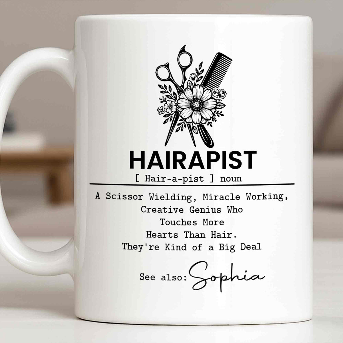 Personalized "Hairapist Miracle Worker" Coffee Mug - Custom 11oz Ceramic Cup - Funny Gift for Hair Stylists, Hairdressers, Cosmetologists - 10
