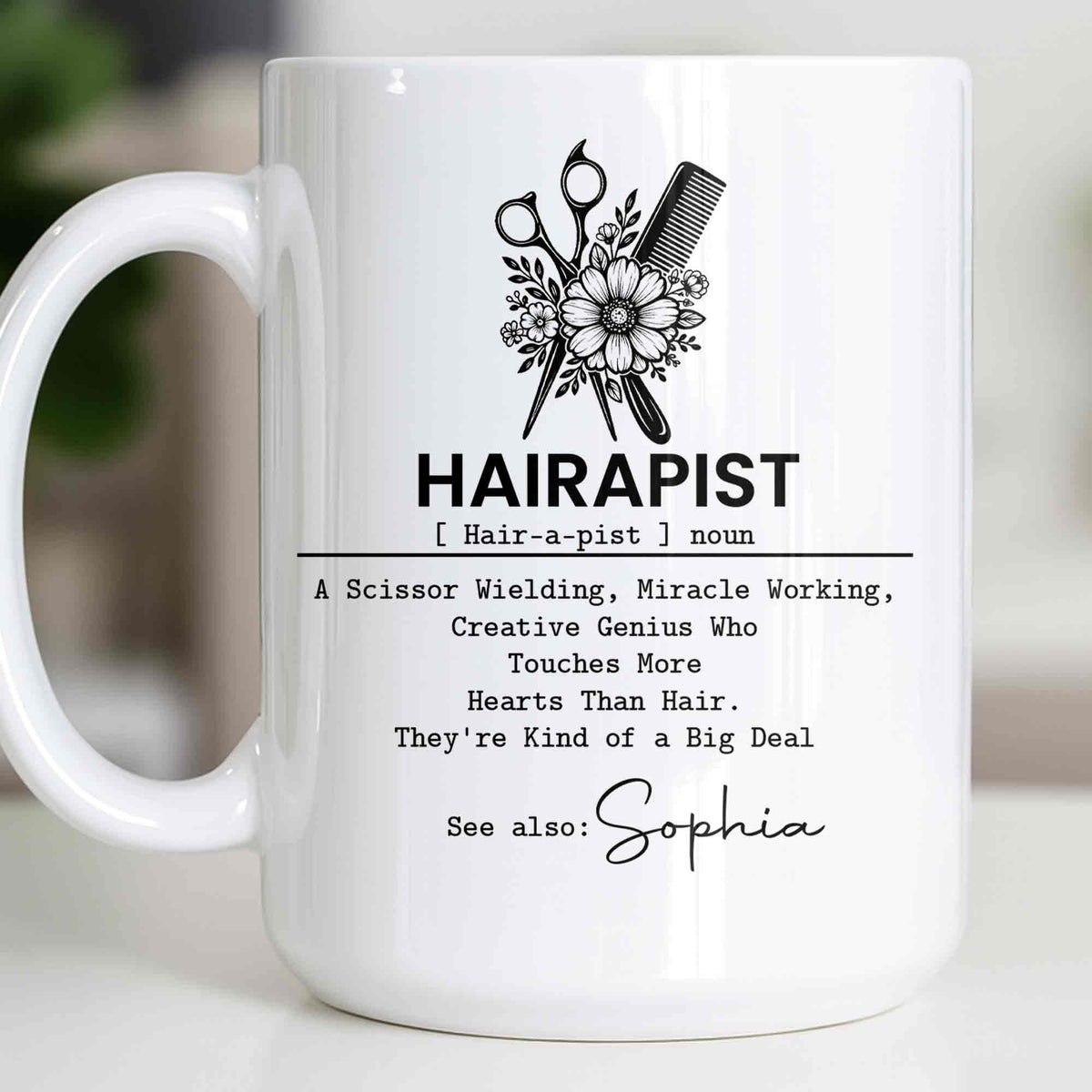 Personalized "Hairapist Miracle Worker" Coffee Mug - Custom 11oz Ceramic Cup - Funny Gift for Hair Stylists, Hairdressers, Cosmetologists - 11