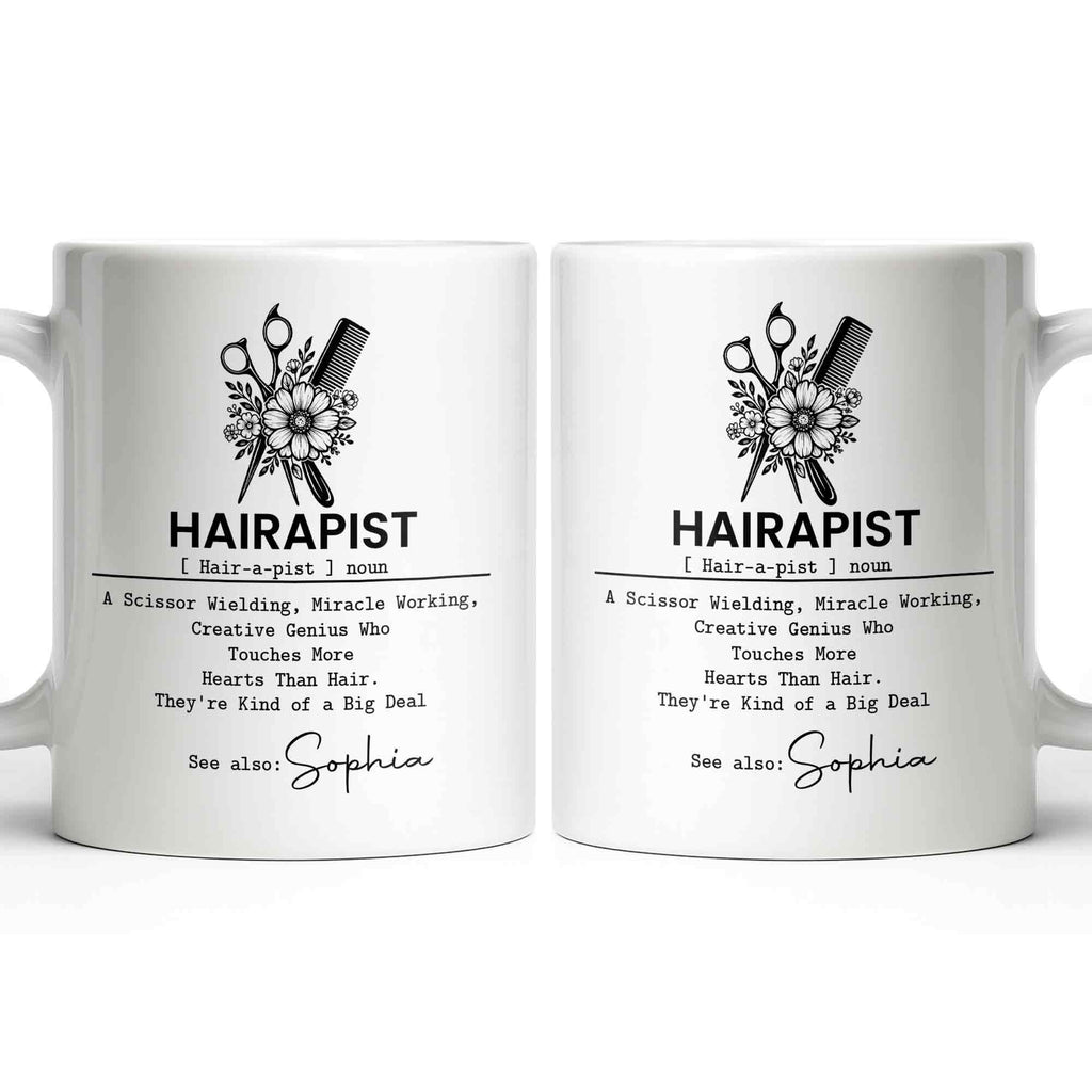 Personalized "Hairapist Miracle Worker" Coffee Mug - Custom 11oz Ceramic Cup - Funny Gift for Hair Stylists, Hairdressers, Cosmetologists - 15