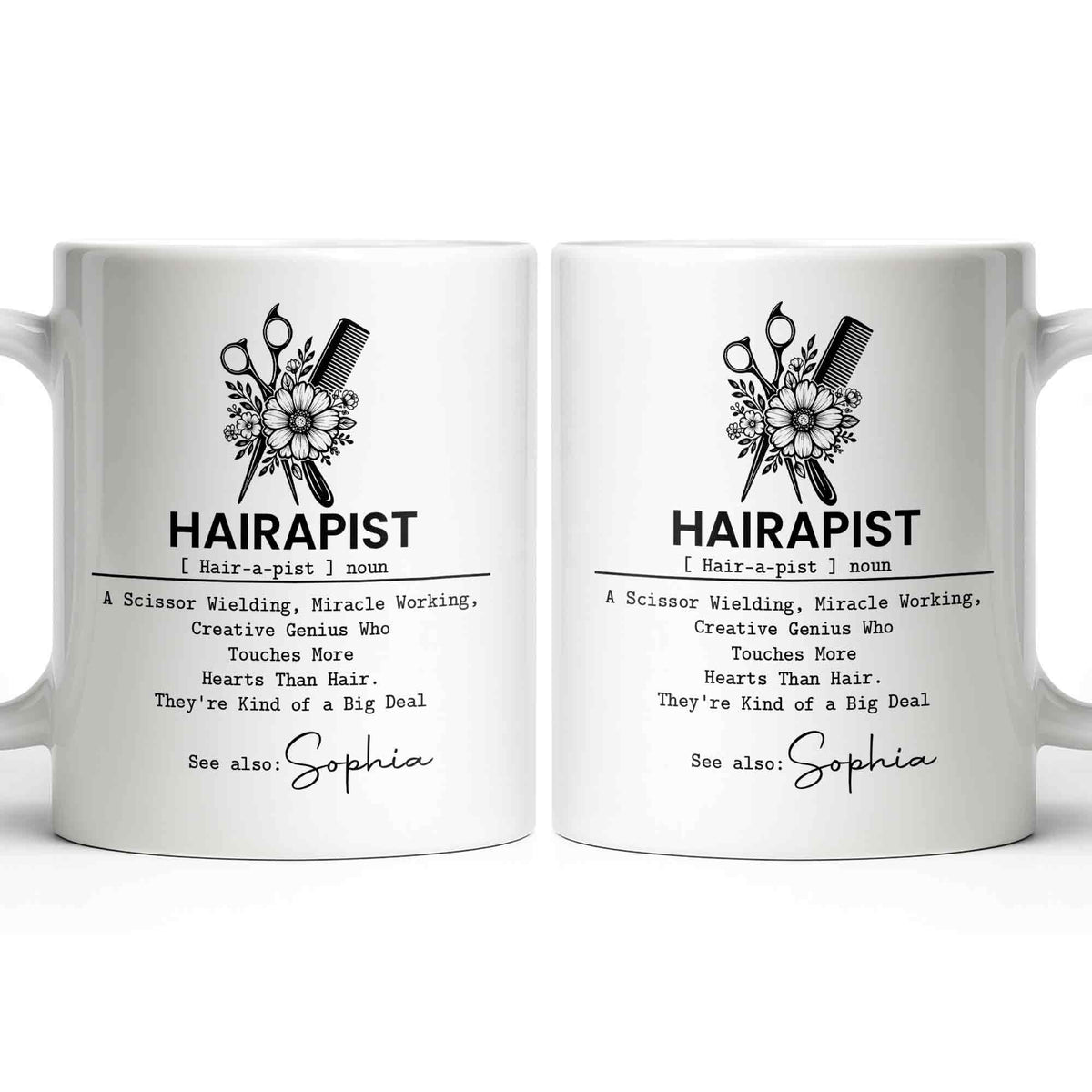 Personalized "Hairapist Miracle Worker" Coffee Mug - Custom 11oz Ceramic Cup - Funny Gift for Hair Stylists, Hairdressers, Cosmetologists - 15