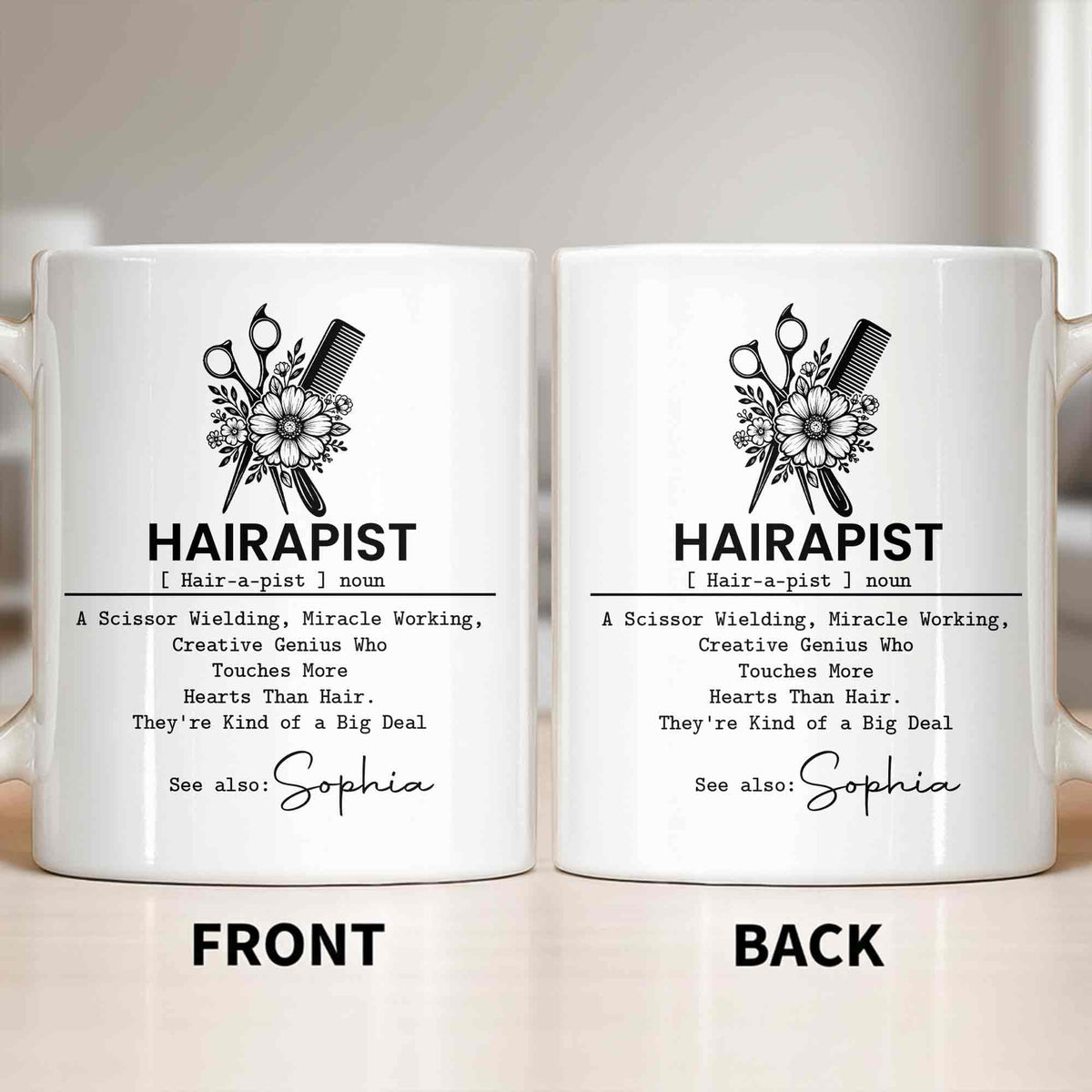 Personalized "Hairapist Miracle Worker" Coffee Mug - Custom 11oz Ceramic Cup - Funny Gift for Hair Stylists, Hairdressers, Cosmetologists - 12
