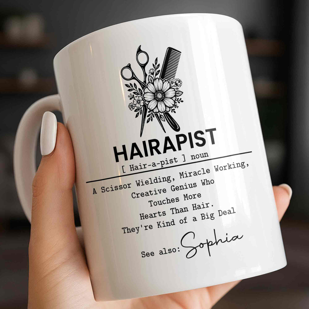Personalized "Hairapist Miracle Worker" Coffee Mug - Custom 11oz Ceramic Cup - Funny Gift for Hair Stylists, Hairdressers, Cosmetologists - 2