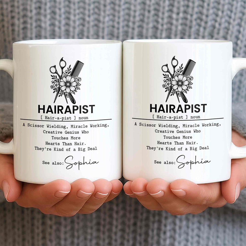 Personalized "Hairapist Miracle Worker" Coffee Mug - Custom 11oz Ceramic Cup - Funny Gift for Hair Stylists, Hairdressers, Cosmetologists - 3
