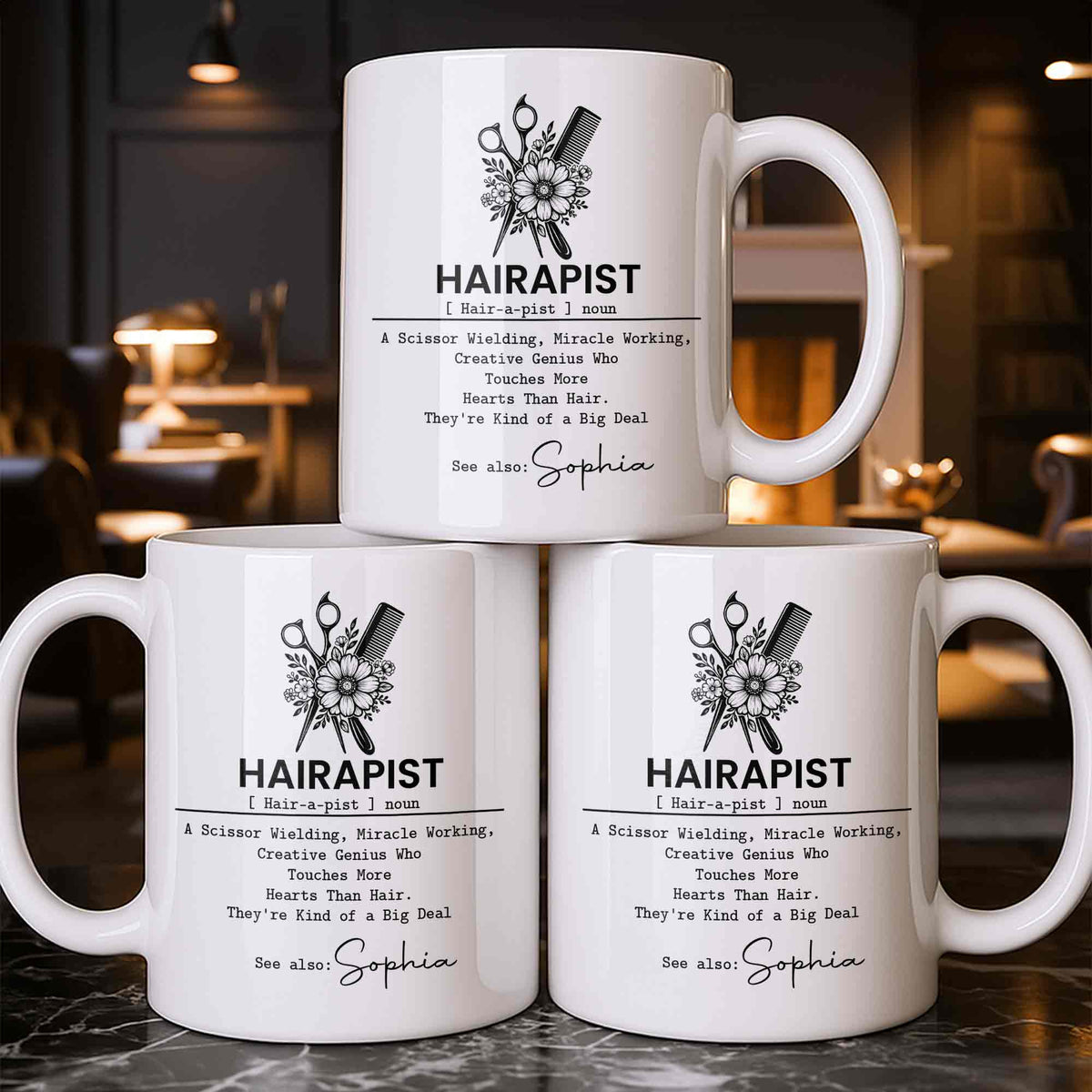 Personalized "Hairapist Miracle Worker" Coffee Mug - Custom 11oz Ceramic Cup - Funny Gift for Hair Stylists, Hairdressers, Cosmetologists - 8
