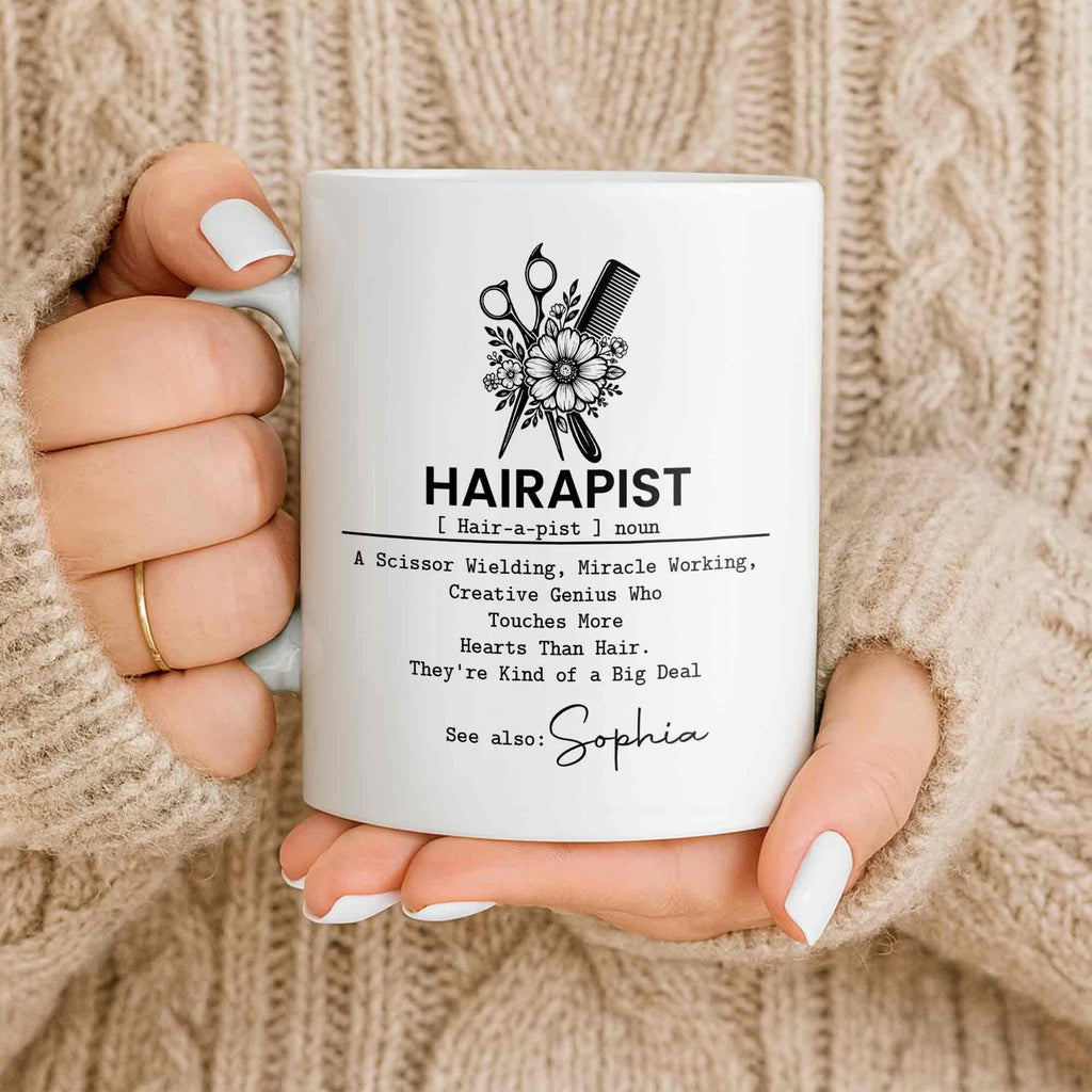 Personalized "Hairapist Miracle Worker" Coffee Mug - Custom 11oz Ceramic Cup - Funny Gift for Hair Stylists, Hairdressers, Cosmetologists - 9