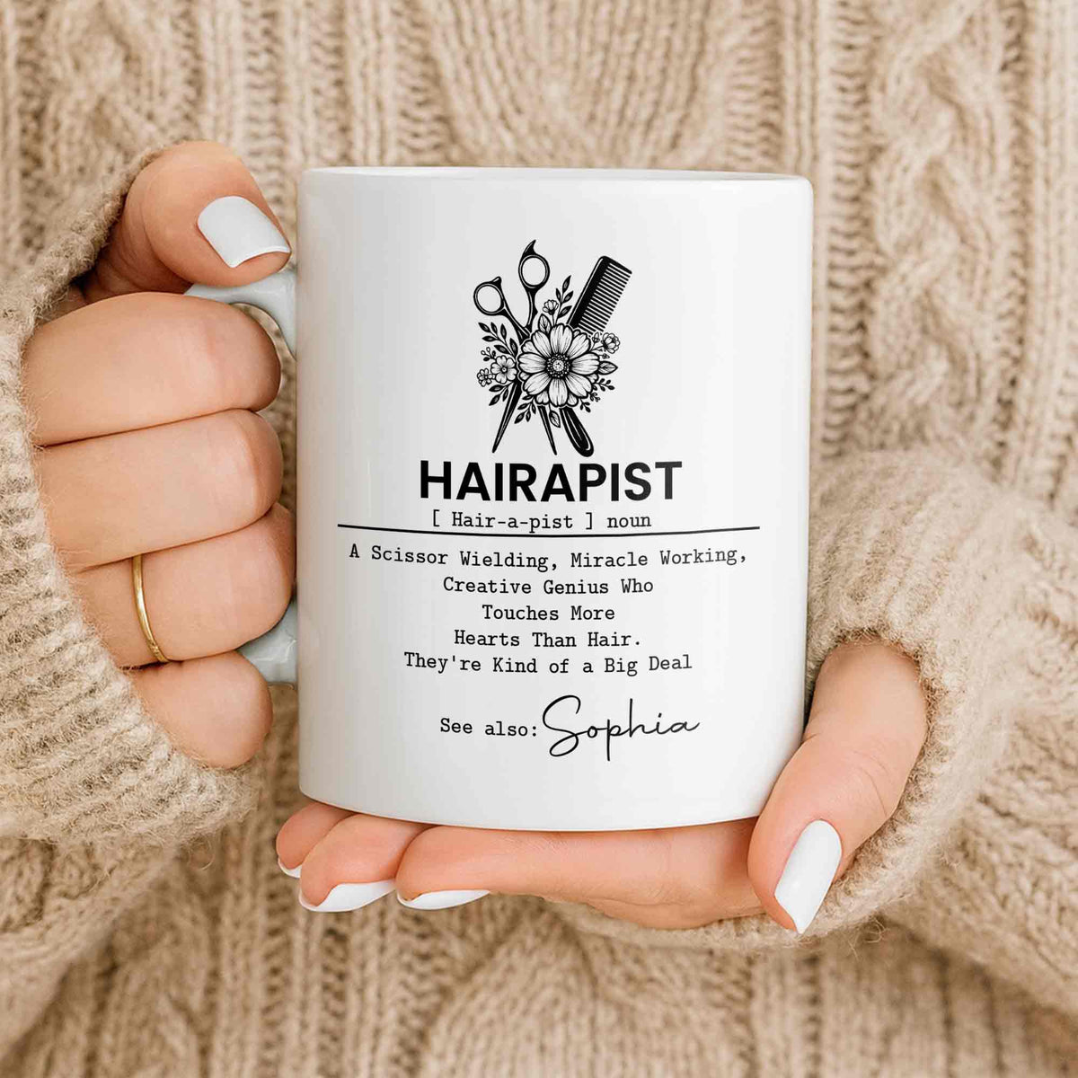 Personalized "Hairapist Miracle Worker" Coffee Mug - Custom 11oz Ceramic Cup - Funny Gift for Hair Stylists, Hairdressers, Cosmetologists - 9