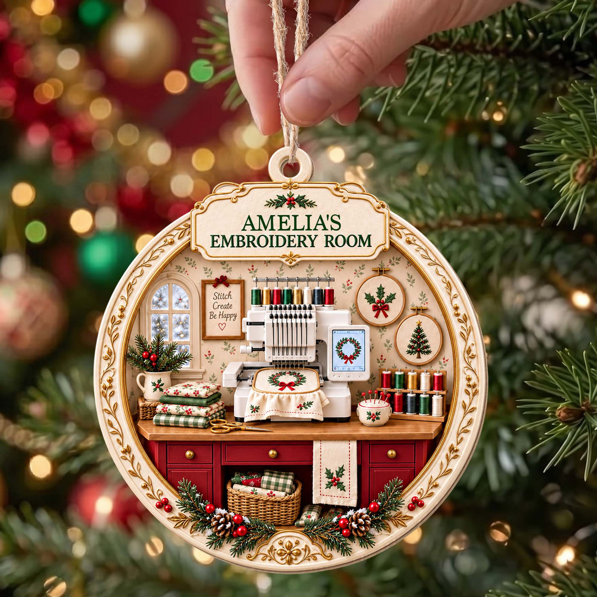 My Embroidery Room, Personalized Custom Wood Ornament, Gift For Crafters - 2
