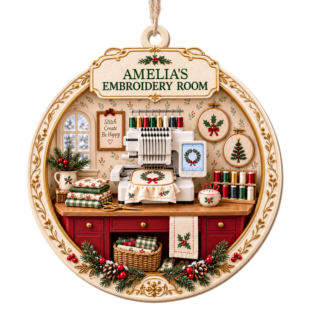 My Embroidery Room, Personalized Custom Wood Ornament, Gift For Crafters - 13