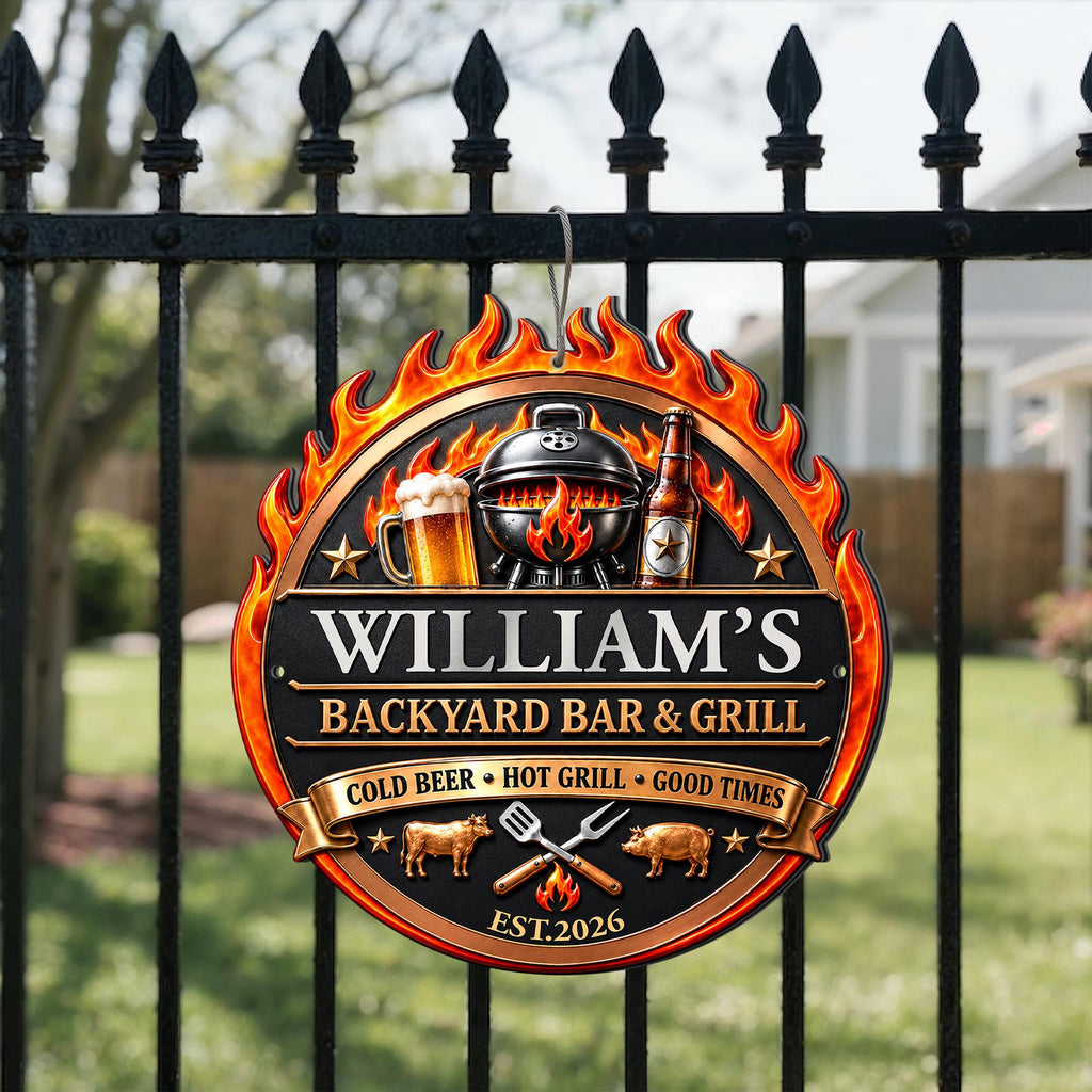 My Backyard Bar & Grill, Personalized Metal Sign, Gift For Dad And BBQ Lovers - 8