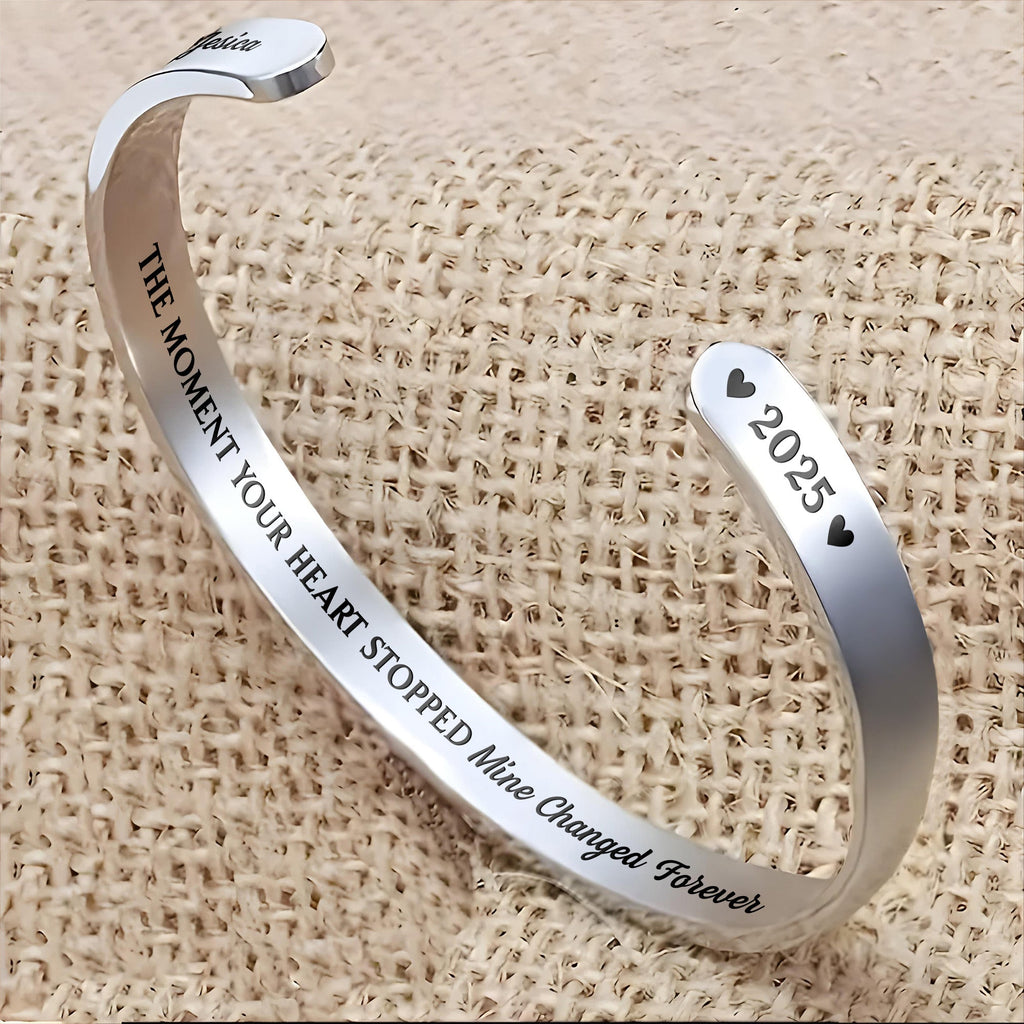 Personalized "The Moment Your Heart Stopped" Cuff Bracelet - Custom Heart Memorial Jewelry - Sympathy, Grief Bereavement Gift for Women - 7