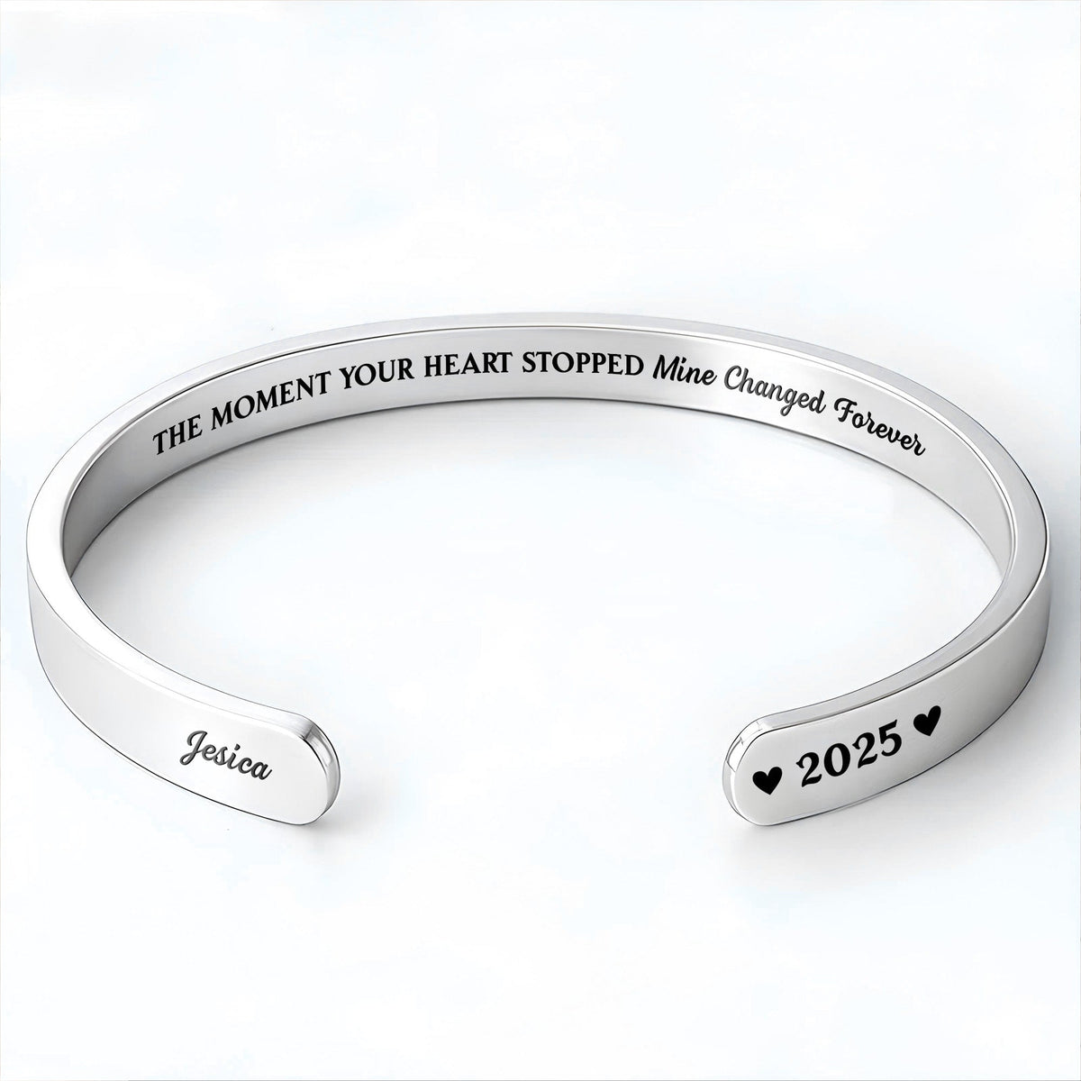 Personalized "The Moment Your Heart Stopped" Cuff Bracelet - Custom Heart Memorial Jewelry - Sympathy, Grief Bereavement Gift for Women - 8