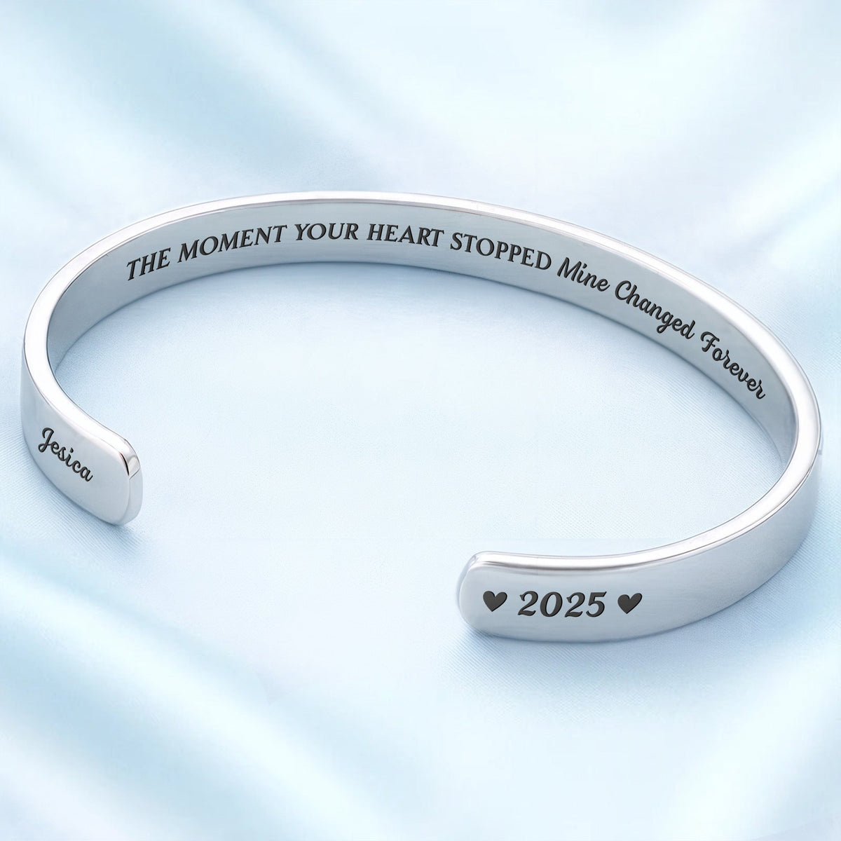 Personalized "The Moment Your Heart Stopped" Cuff Bracelet - Custom Heart Memorial Jewelry - Sympathy, Grief Bereavement Gift for Women - 9