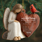 Custom "The Moment Your Heart Stopped" Wood Ornament - Angel Holding Heart Memorial Tree Decor - Sympathy, Grief Remembrance Gift - 6