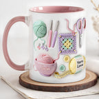 Celebrate Your Yarn Love With Yarn Balls And Crochet Hooks, Personalized Custom Accent Mug, Gift For Crafters And Creative Souls - 7