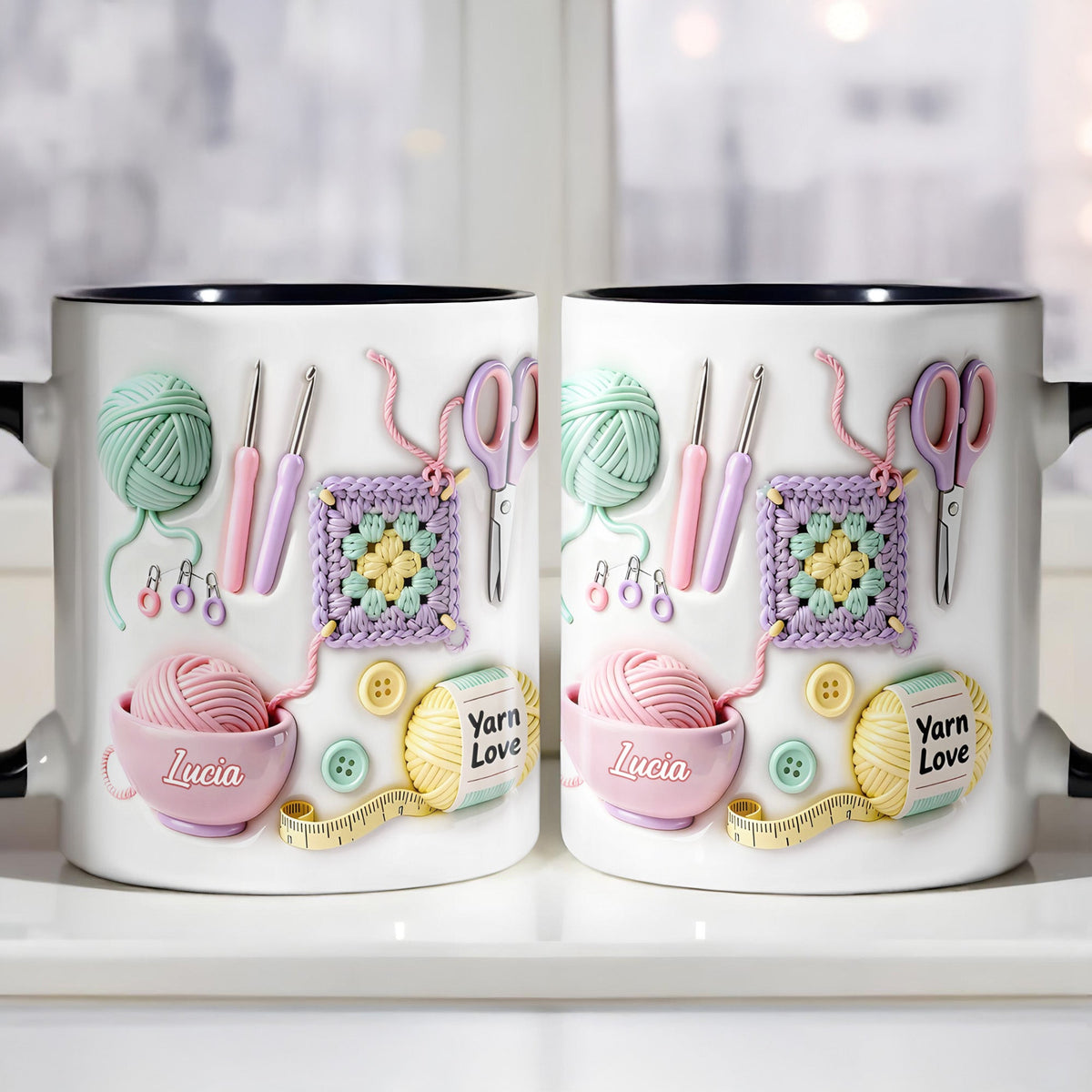 Celebrate Your Yarn Love With Yarn Balls And Crochet Hooks, Personalized Custom Accent Mug, Gift For Crafters And Creative Souls - 4