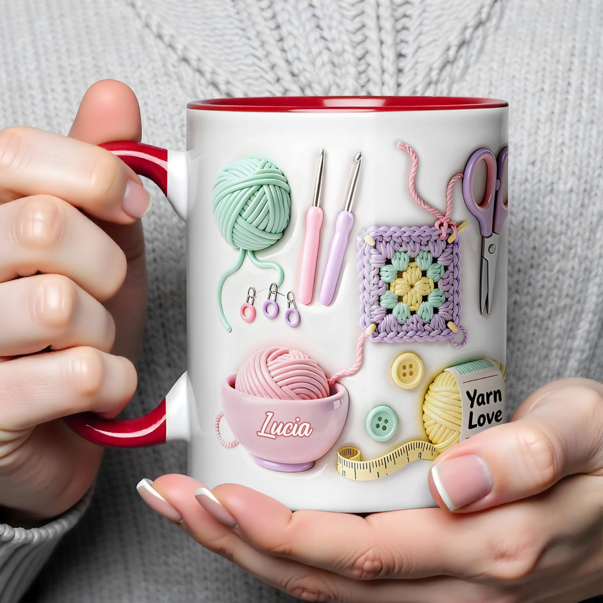 Celebrate Your Yarn Love With Yarn Balls And Crochet Hooks, Personalized Custom Accent Mug, Gift For Crafters And Creative Souls - 5