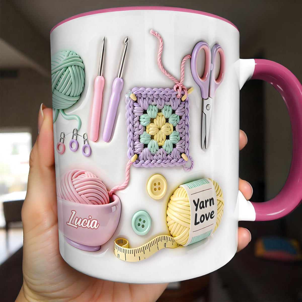Celebrate Your Yarn Love With Yarn Balls And Crochet Hooks, Personalized Custom Accent Mug, Gift For Crafters And Creative Souls - 1