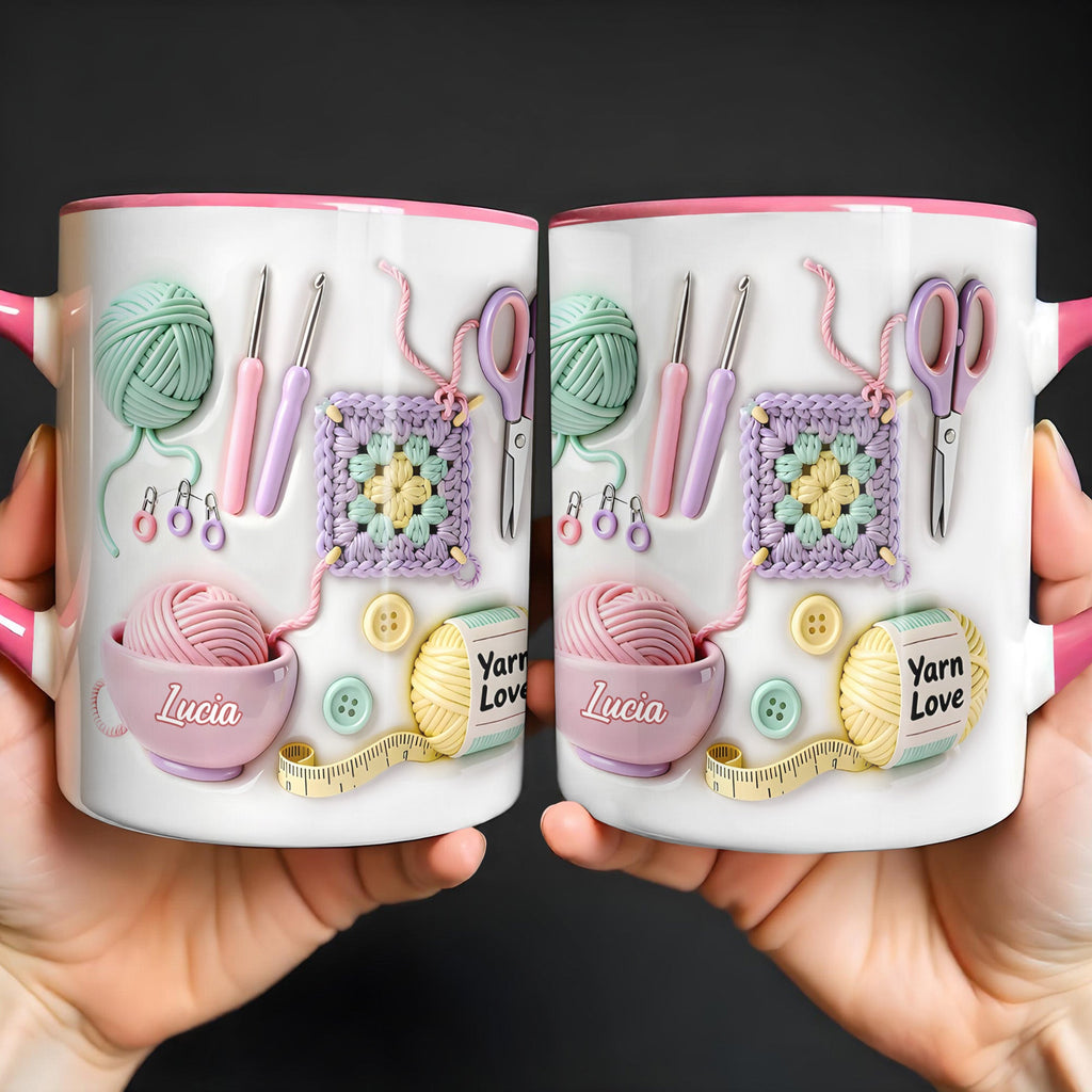 Celebrate Your Yarn Love With Yarn Balls And Crochet Hooks, Personalized Custom Accent Mug, Gift For Crafters And Creative Souls - 3
