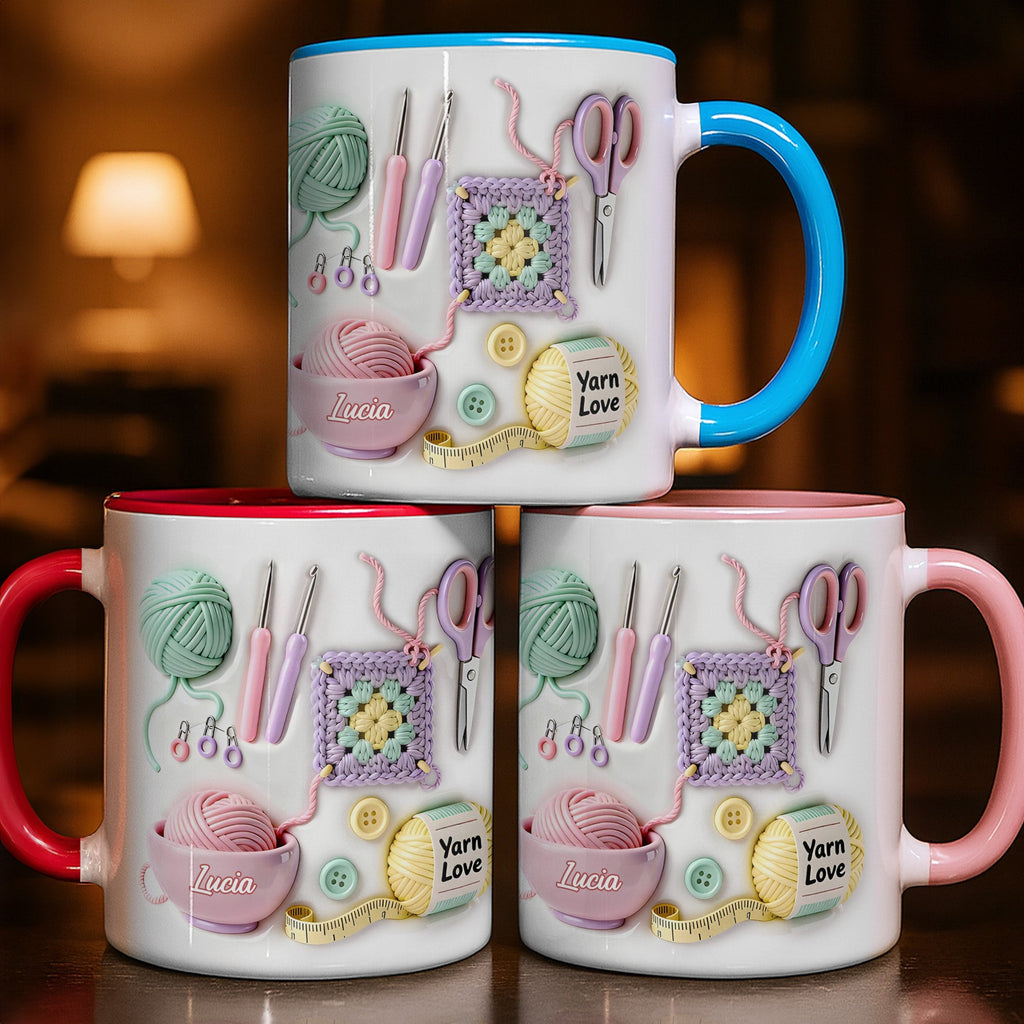 Celebrate Your Yarn Love With Yarn Balls And Crochet Hooks, Personalized Custom Accent Mug, Gift For Crafters And Creative Souls - 2