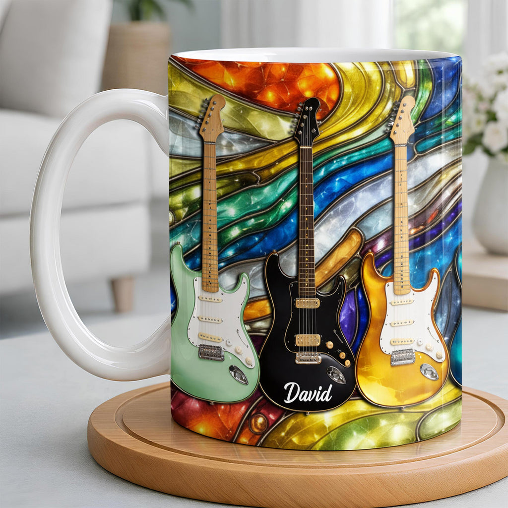 Custom Electric Guitar Art Coffee Mug - Personalized 11oz Ceramic Cup - Birthday Gift for Guitarists, Musicians, Rock Music Lovers - 3