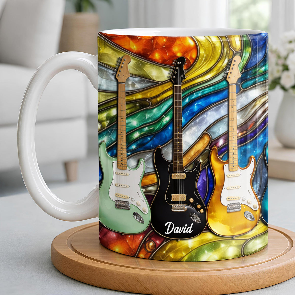 Custom Electric Guitar Art Coffee Mug - Personalized 11oz Ceramic Cup - Birthday Gift for Guitarists, Musicians, Rock Music Lovers - 3