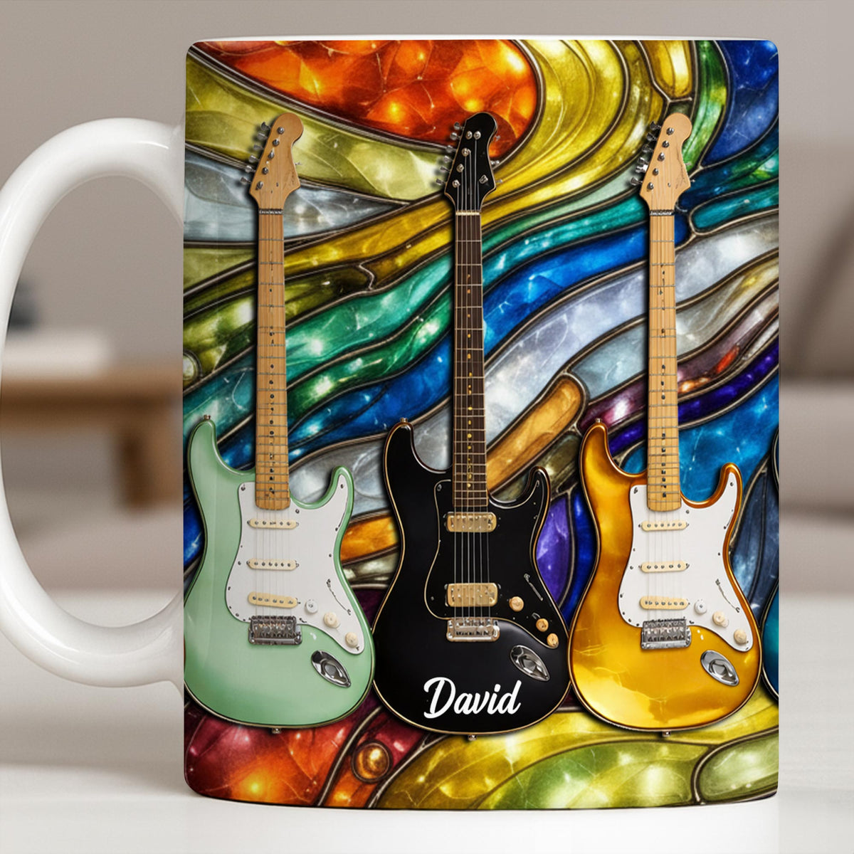 Custom Electric Guitar Art Coffee Mug - Personalized 11oz Ceramic Cup - Birthday Gift for Guitarists, Musicians, Rock Music Lovers - 10