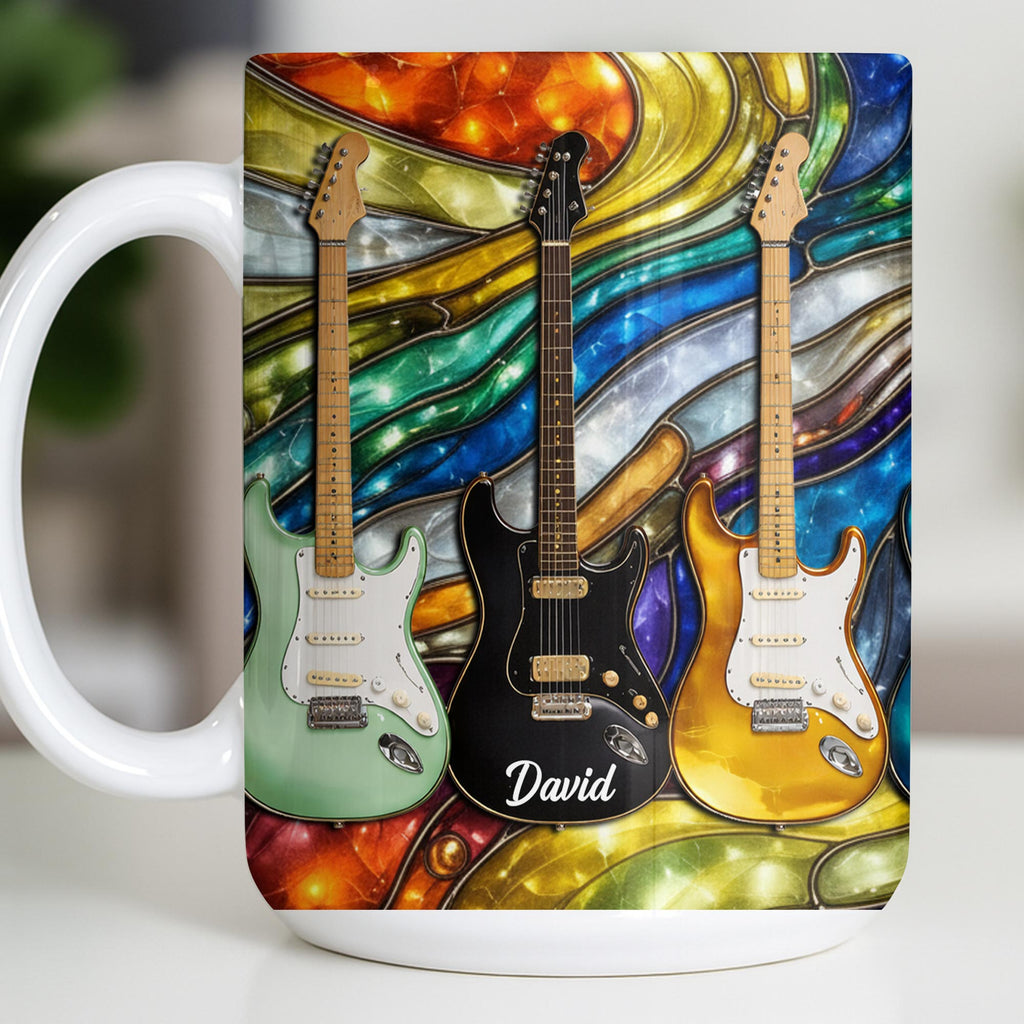 Custom Electric Guitar Art Coffee Mug - Personalized 11oz Ceramic Cup - Birthday Gift for Guitarists, Musicians, Rock Music Lovers - 11