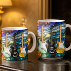 Custom Electric Guitar Art Coffee Mug - Personalized 11oz Ceramic Cup - Birthday Gift for Guitarists, Musicians, Rock Music Lovers - 4