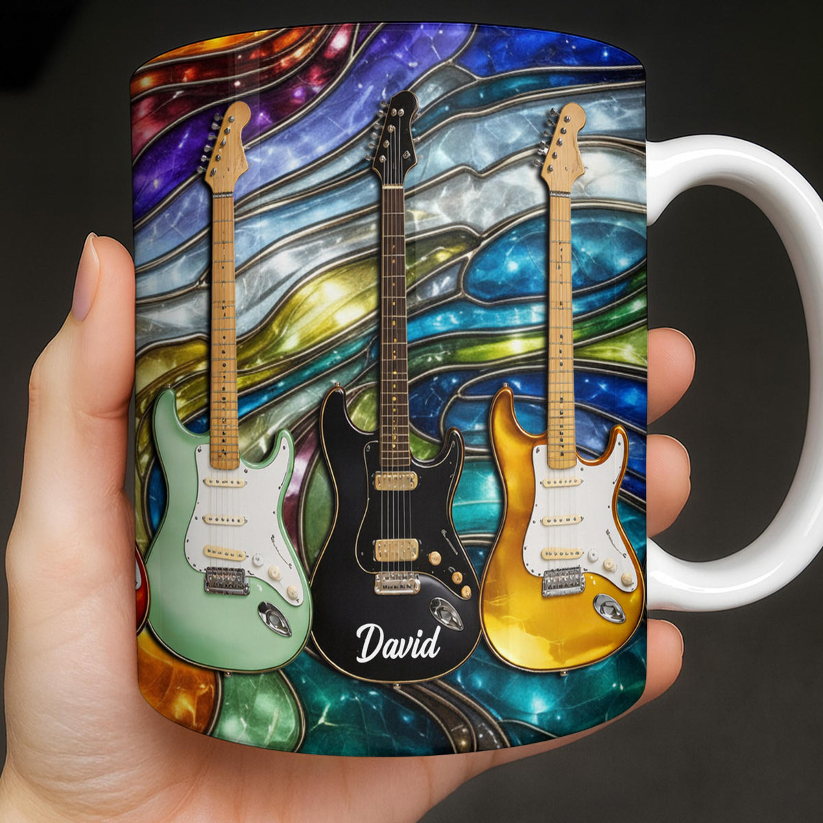 Custom Electric Guitar Art Coffee Mug - Personalized 11oz Ceramic Cup - Birthday Gift for Guitarists, Musicians, Rock Music Lovers - 1