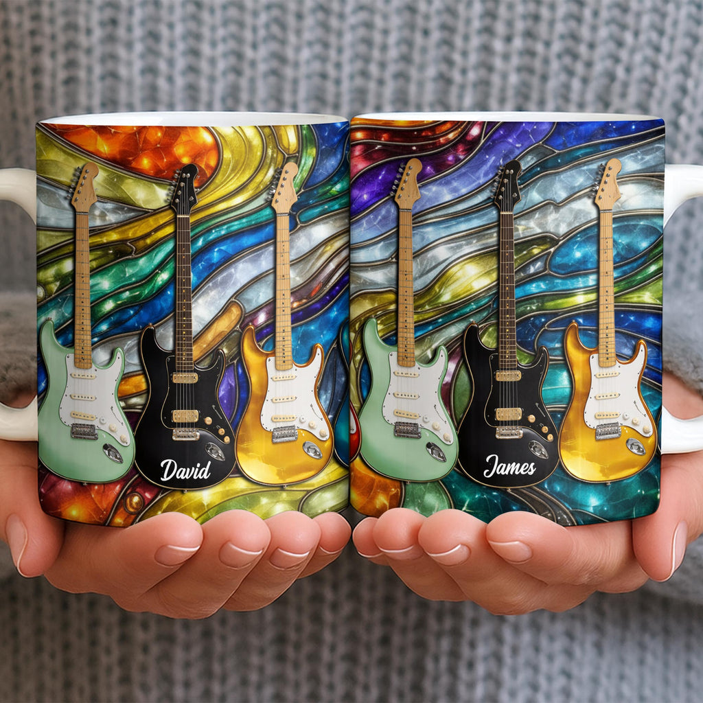 Custom Electric Guitar Art Coffee Mug - Personalized 11oz Ceramic Cup - Birthday Gift for Guitarists, Musicians, Rock Music Lovers - 6