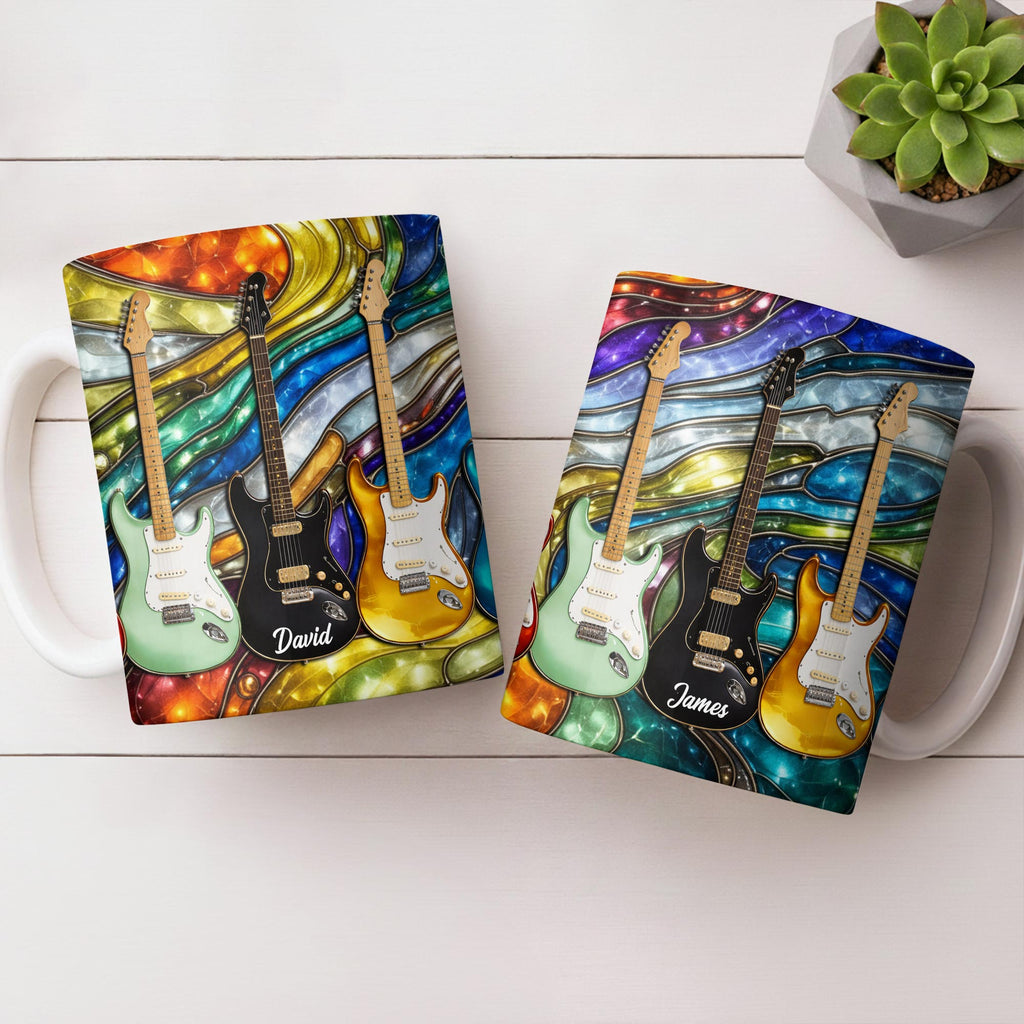 Custom Electric Guitar Art Coffee Mug - Personalized 11oz Ceramic Cup - Birthday Gift for Guitarists, Musicians, Rock Music Lovers - 7