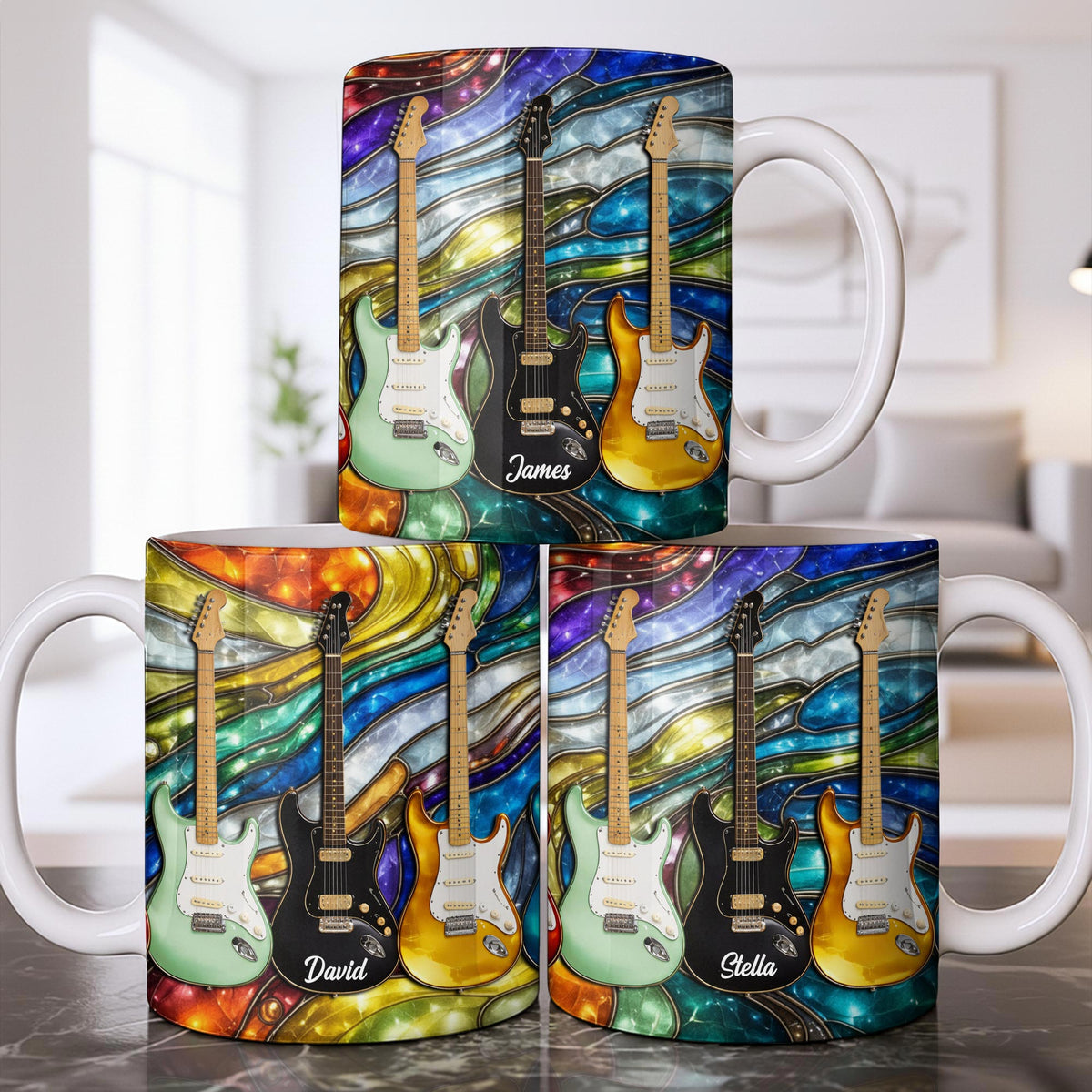 Custom Electric Guitar Art Coffee Mug - Personalized 11oz Ceramic Cup - Birthday Gift for Guitarists, Musicians, Rock Music Lovers - 8
