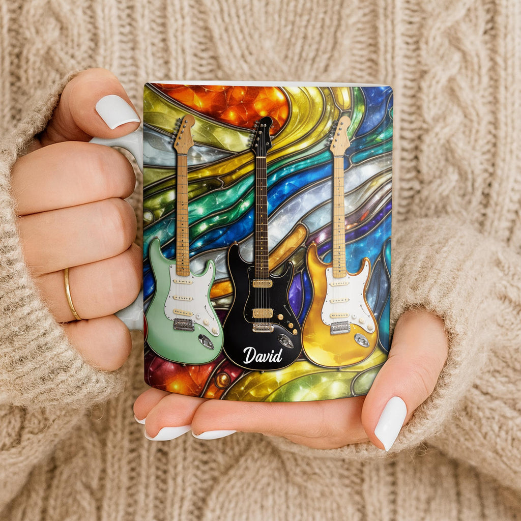 Custom Electric Guitar Art Coffee Mug - Personalized 11oz Ceramic Cup - Birthday Gift for Guitarists, Musicians, Rock Music Lovers - 9